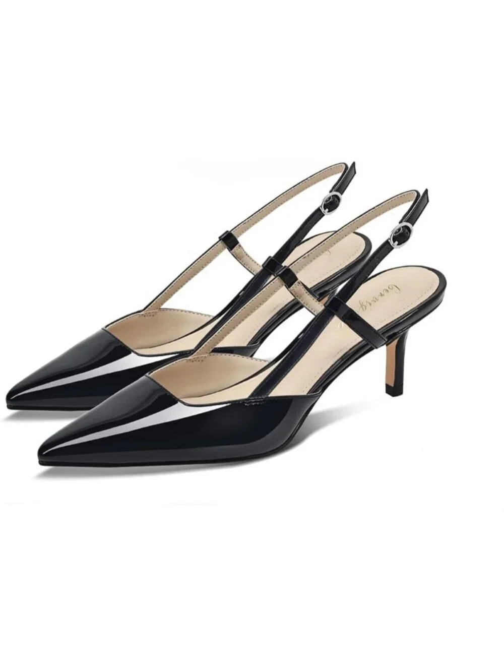 Women's Black Slingback Closed Pointed Toe Low Heels Dress Shoes Back Strap